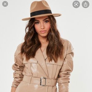 Camel Ribbon Trim Fedora Hat